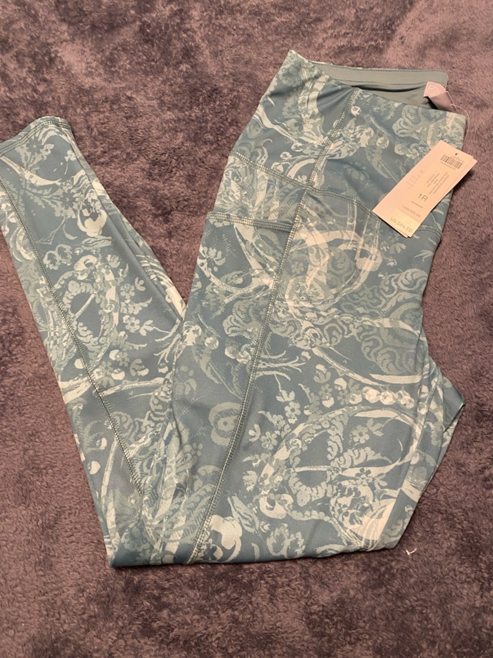 Women's Light Green Floral-Print High-Rise Leggings